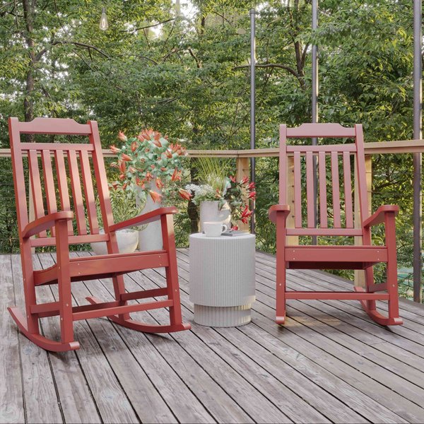Flash Furniture Winston All-Weather Rocking Chair in Red Faux Wood, 2PK 2-JJ-C14703-RED-GG